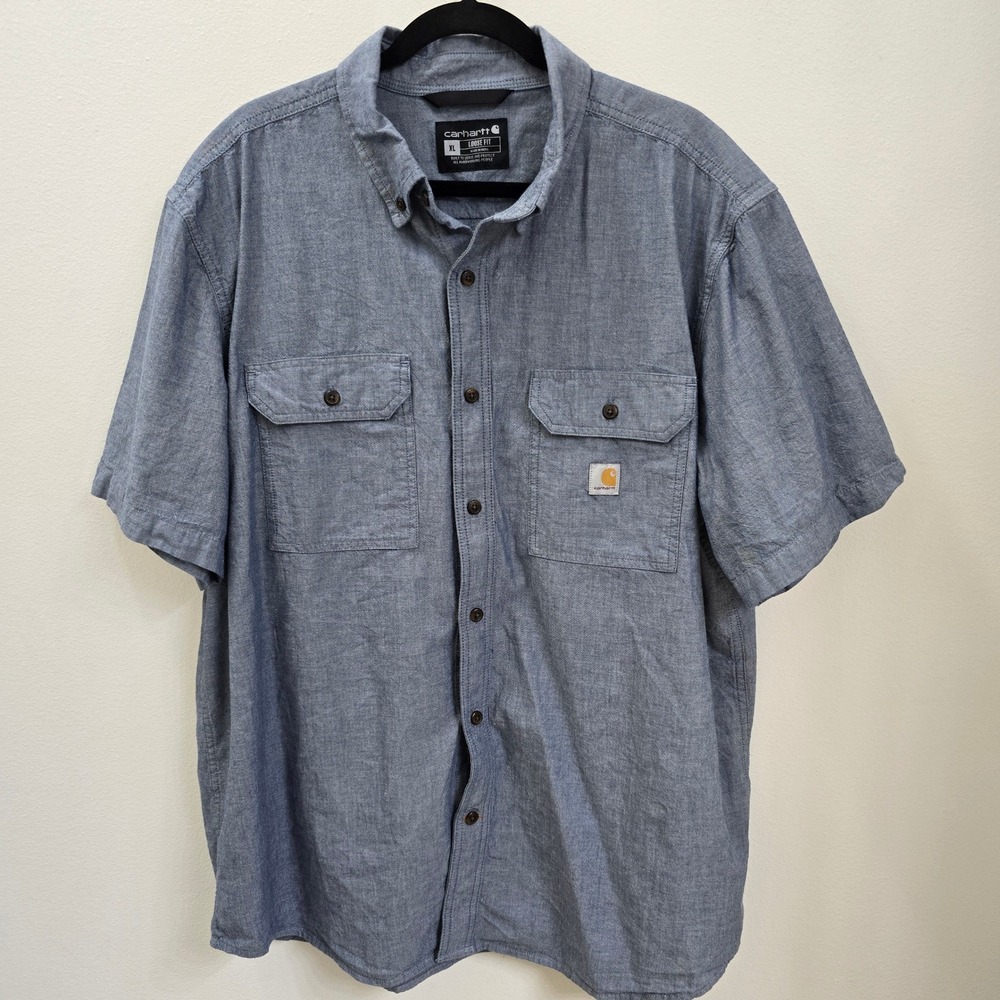 Carhartt Mens XL Loose Fit Short Sleeve Chambray Button Down Work Shirt TW4369-M